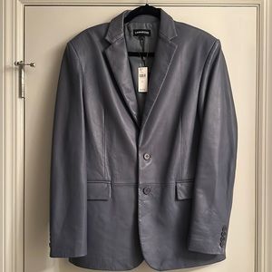 NEW  LAMARQUE Leather Boyfriend Blazer Size Small, Color Wedgwood